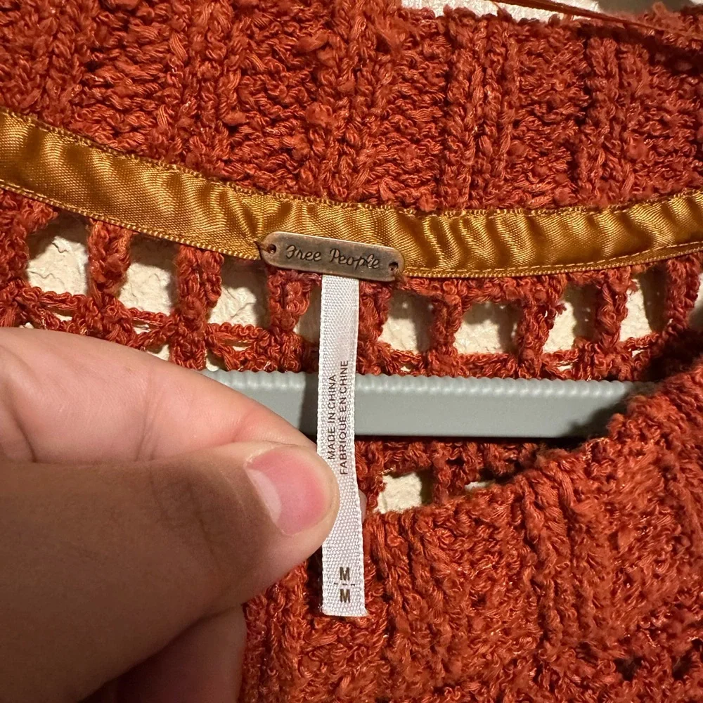 Free People Caught Up Bell Sleeve Crochet Sweater Medium Super‎ Oversized